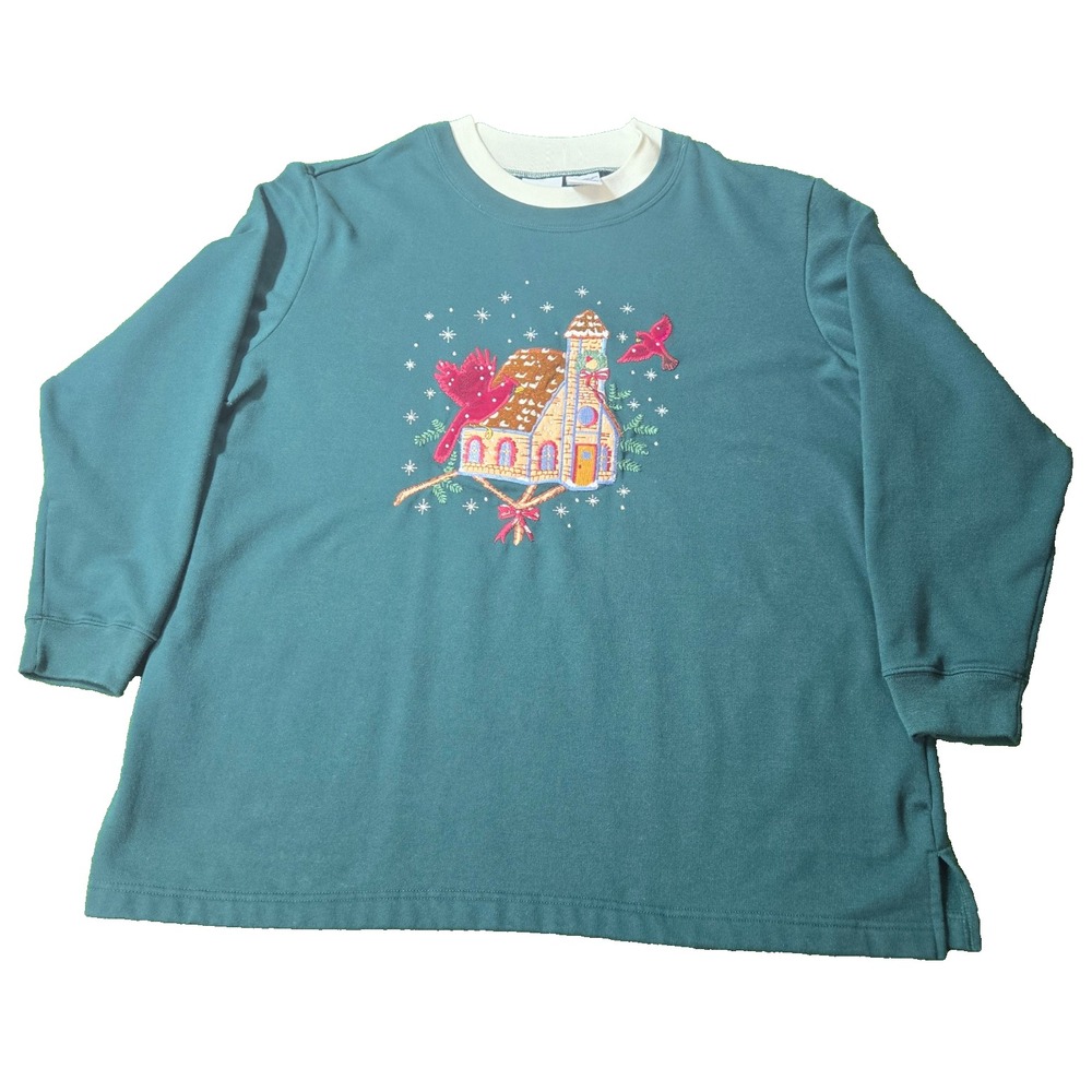 Bobbie Brooks Vtg Christmas Embroidered Sweatshirt 14W/16W Cozy Holiday Festive